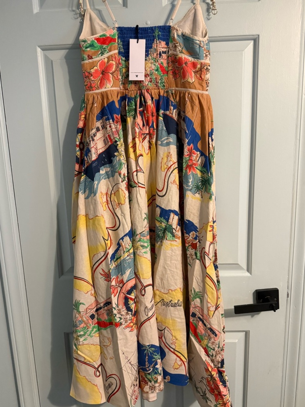NWT Christian Lacroix linen White Lotus map print vacation sundress Dress S - Picture 6 of 14